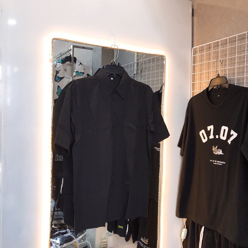 Áo sơ mi Đen tay ngắn form rộng chất vải lụa unisex nam nữ MAYLANSTORE | BigBuy360 - bigbuy360.vn