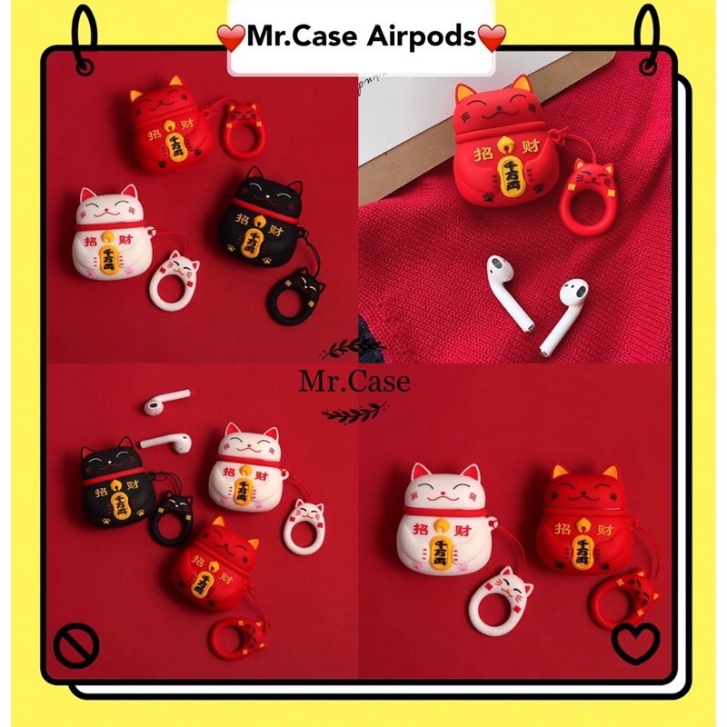 Case Airpods 1/2 /Pro Vỏ Ốp Tai Nghe Hình  Mèo Đỏ Đen Trắng Xinh Xắn