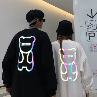 Áo Sweater đôi GẤU COOL GUY phản quang 7 màu dáng dài (Đen, Trắng)