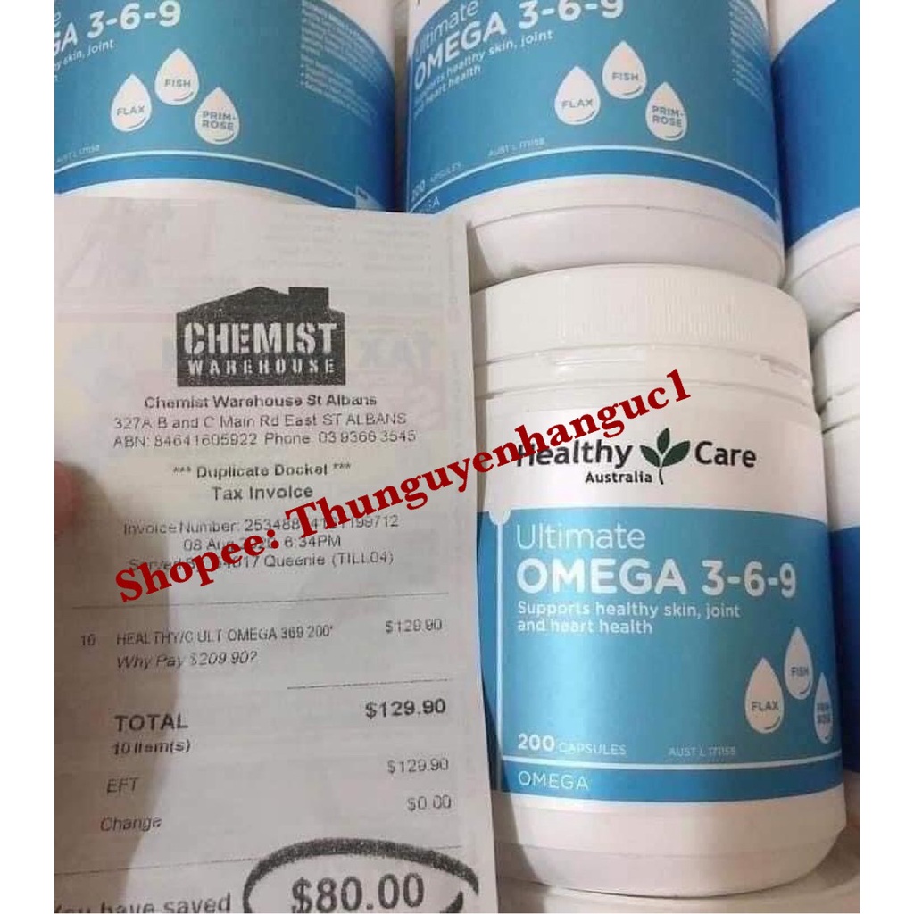Viên uống omega 369 của healthy care 200 viên úc,hỗ trợ tăng trí nhớ, bổ tim, đẹp da