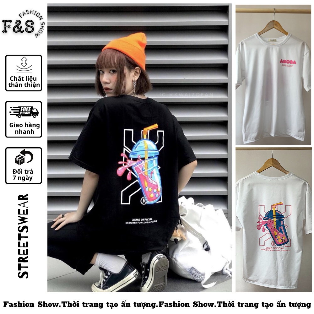 Áo thun tay lỡ unisex form rộng TRÀ SỮA XXME- Áo phông F&amp;S nam nữ, cặp đôi phong cách hàn quốc