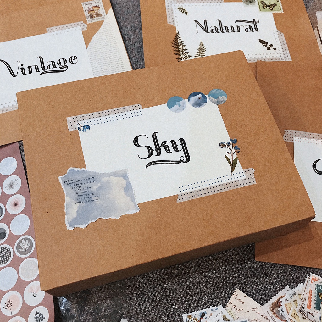 Set trang trí làm Bullet journal Sky - hộp quà tặng kèm sổ Klong sticker, note, washi tape Luv 102