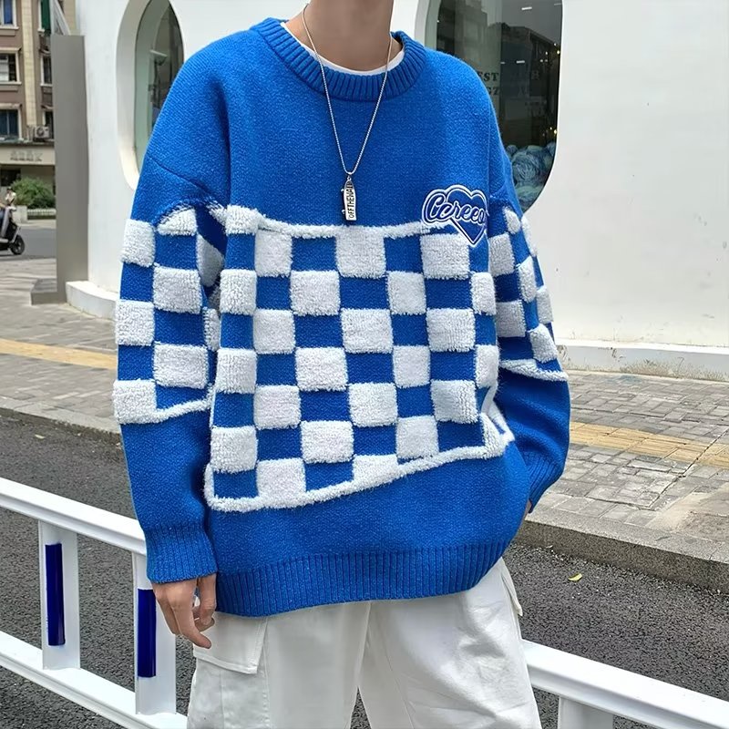 Áo Sweater Cổ Tròn Họa Tiết Sọc Caro Thời Trang Thu Đông Cho Nam