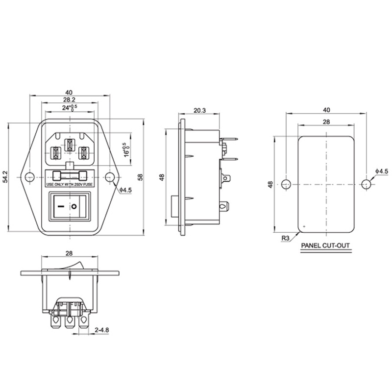 1 Ổ Cắm Điện 10A 250V 3 Pin IEC320 C14 AC Có Công Tắc Cầu Chì
