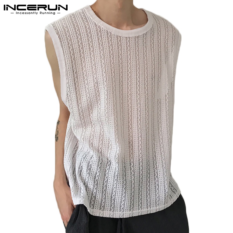 Áo ba lỗ INCERUN vải lưới xuyên thấu thoáng khí dành cho nam giới