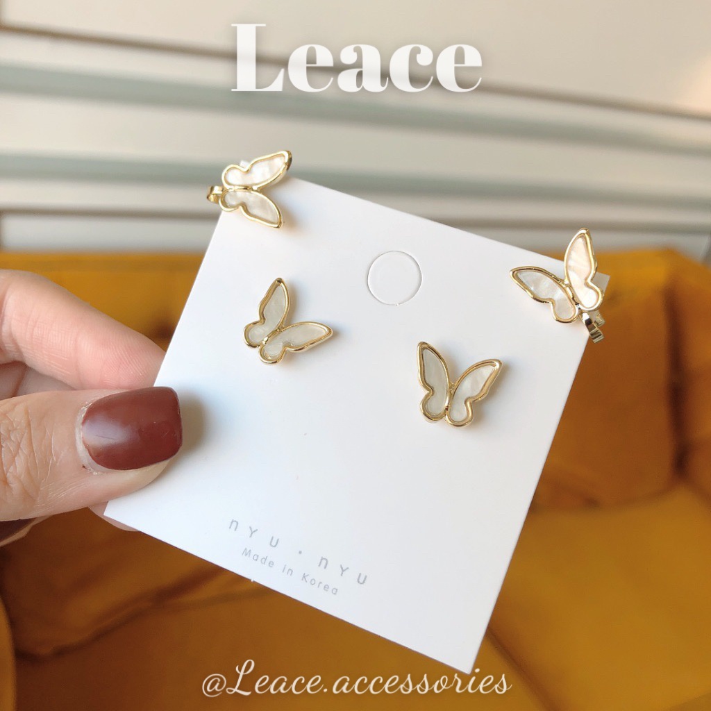 Bông tai khuyên tai hình bướm cánh xà cừ phong cách Hàn Quốc ER032,033 Leace.accessories