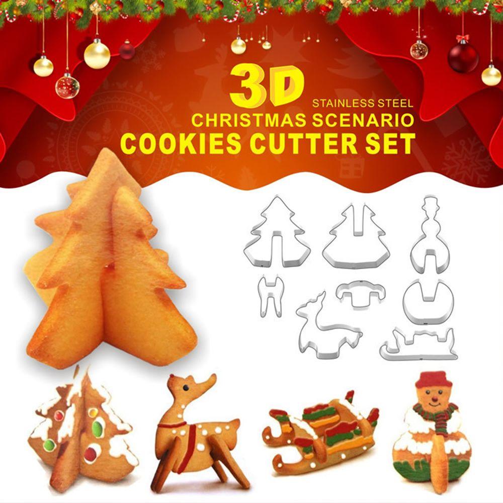 Set 8 Khuôn Làm Bánh Tạo Hình Chủ Đề Giáng Sinh 3D Độc Đáo Tiện Dụng