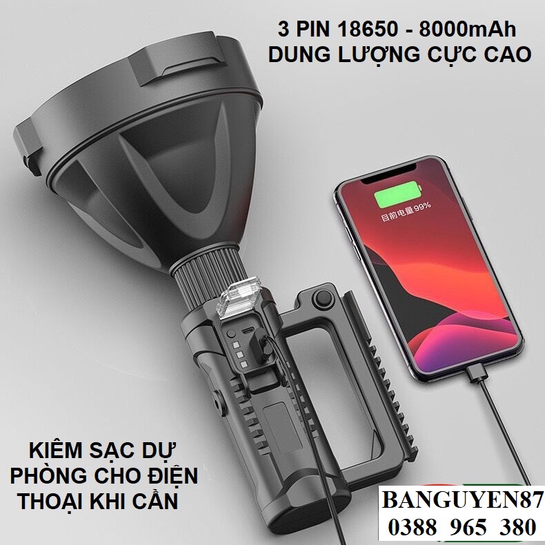 Đèn pin cầm tay siêu sáng chiếu xa 1000m chống thấm nước có chân đế W590 đèn pin QUÂN ĐỘI sẵn hàng