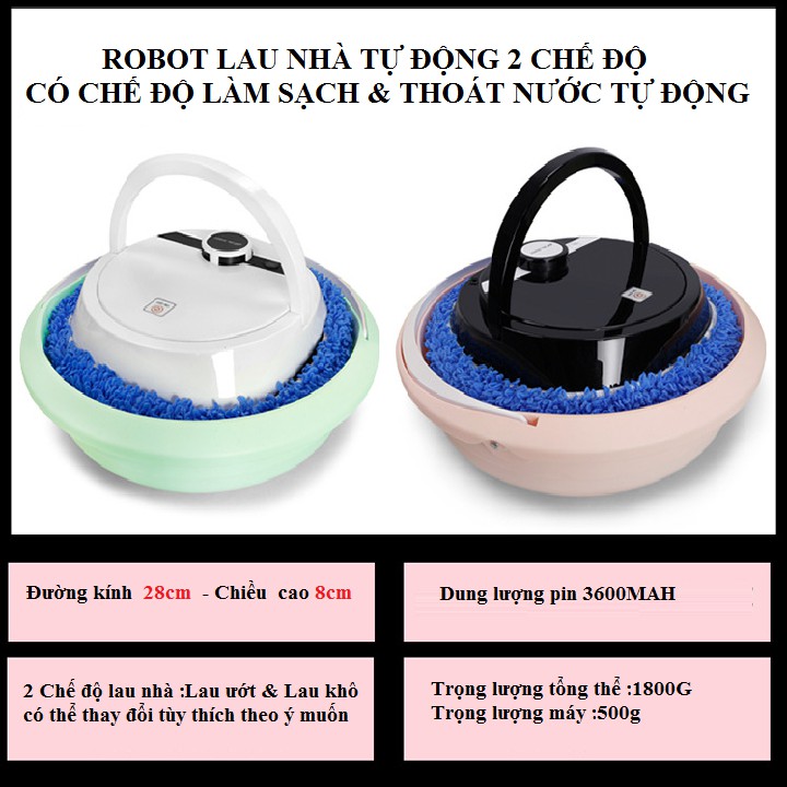 Robot lau nhà thông minh thế hệ thứ 3 hai chế độ lau khô và ướt tích hợp chậu tự động giặt giẻ tiện lợi Model 027