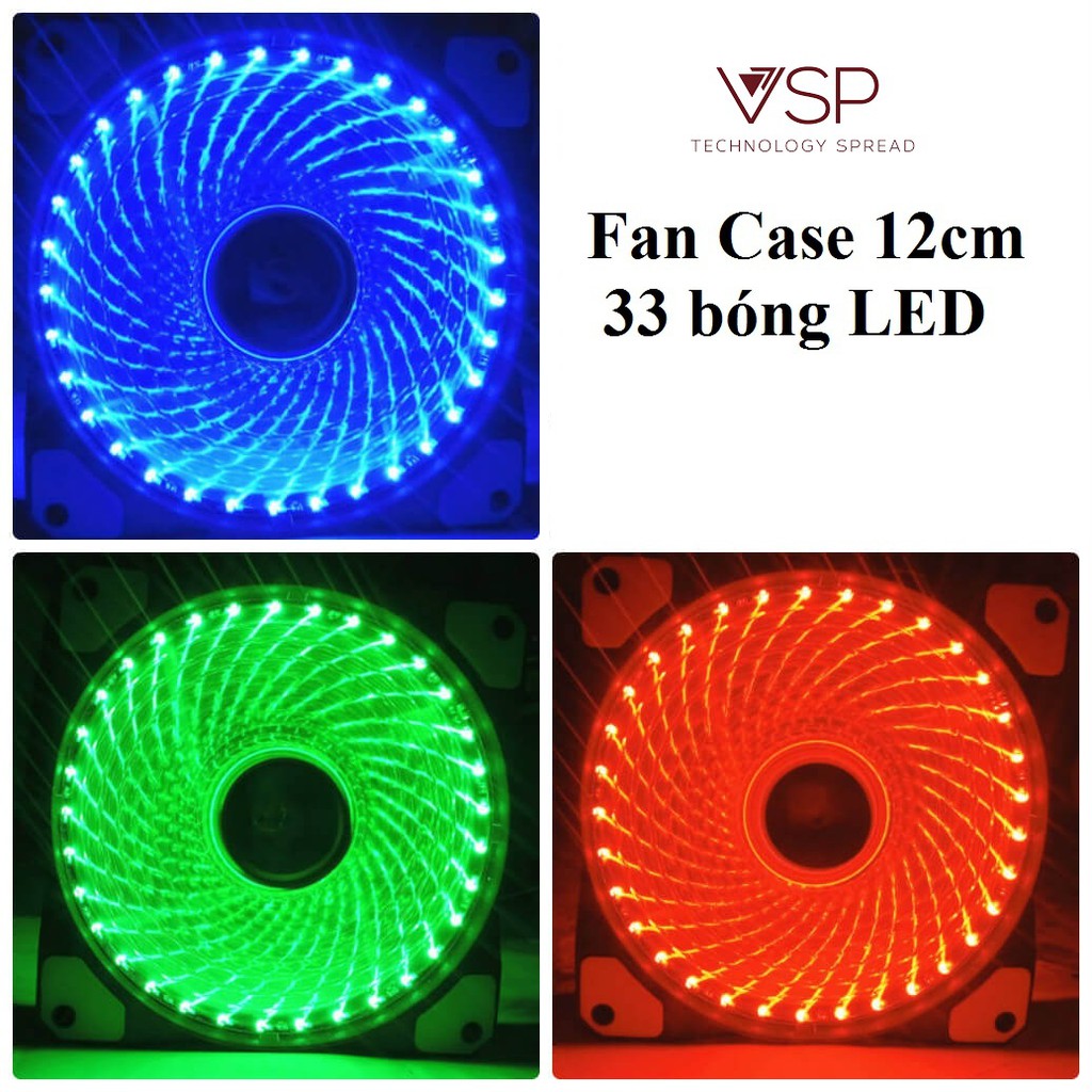 Quat thông gió FAN CASE VSP 12CM _ LED 33 BÓNG _ ĐỎ FULL BOX