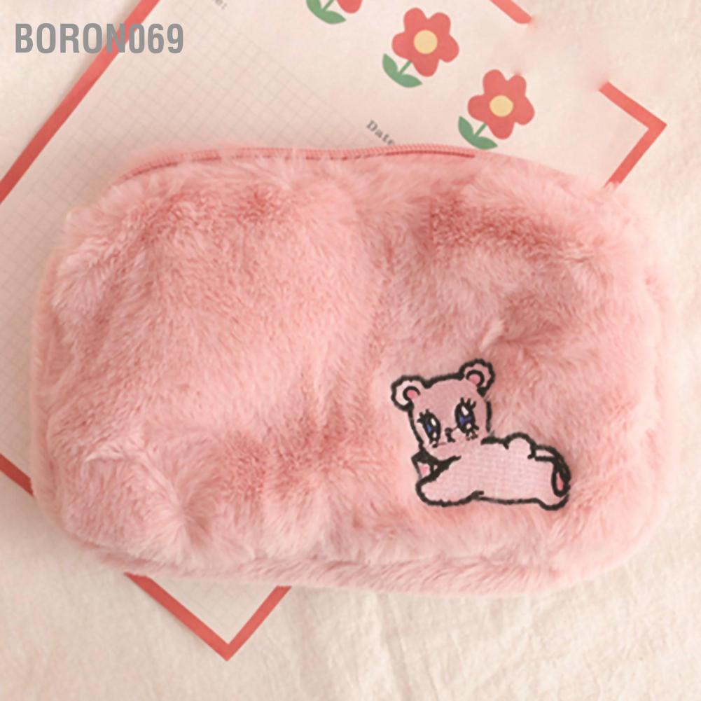 Boron069 Boron069 Túi trang điểm sang trọng Tổ chức mỹ phẩm Fluffy dễ thương Hộp đựng đồ vệ sinh di động có dây kéo cho bút chì du lịch
