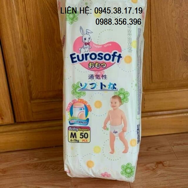 Tã quần Eurosoft (mẫu mới Eurogold) size M50 L50 XL50 XXL50 XXXL50 siêu thấm chống hăm