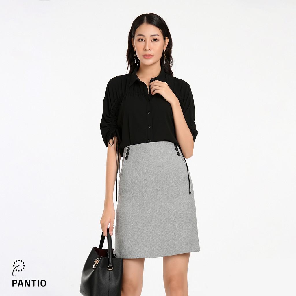 Chân váy ngắn chất liệu thô dáng chữ A đính cúc FJN5551 - PANTIO
