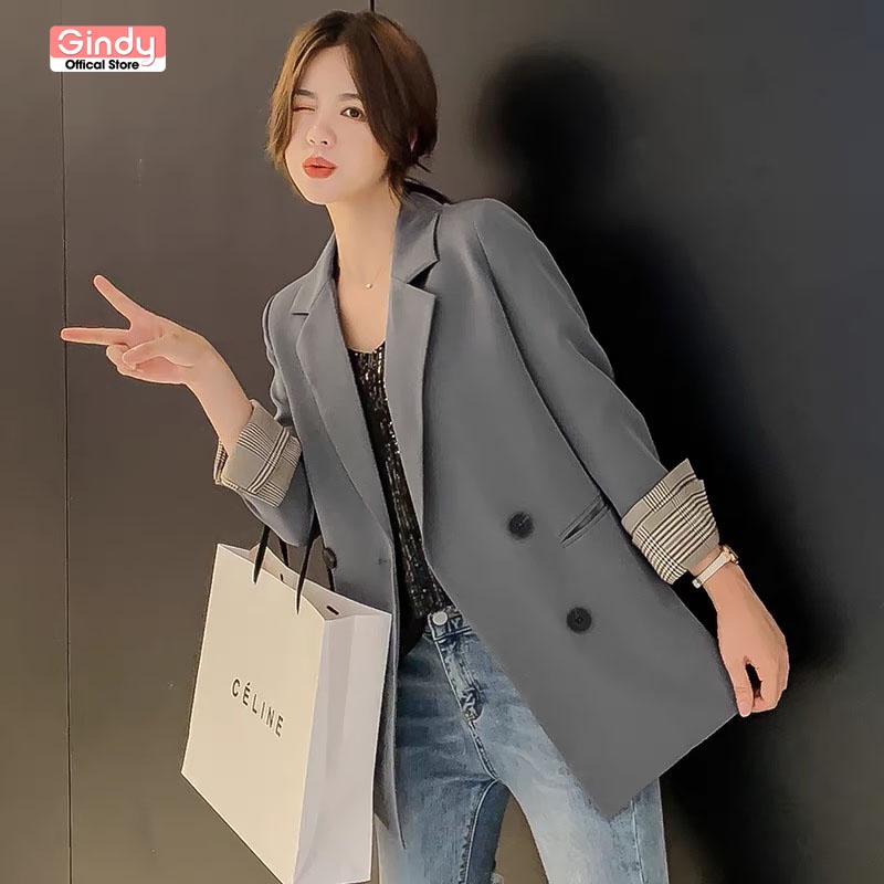 Áo blazer nữ GINDY vest tay kẻ 2 lớp nhiều màu phong cách Hàn Quốc A301