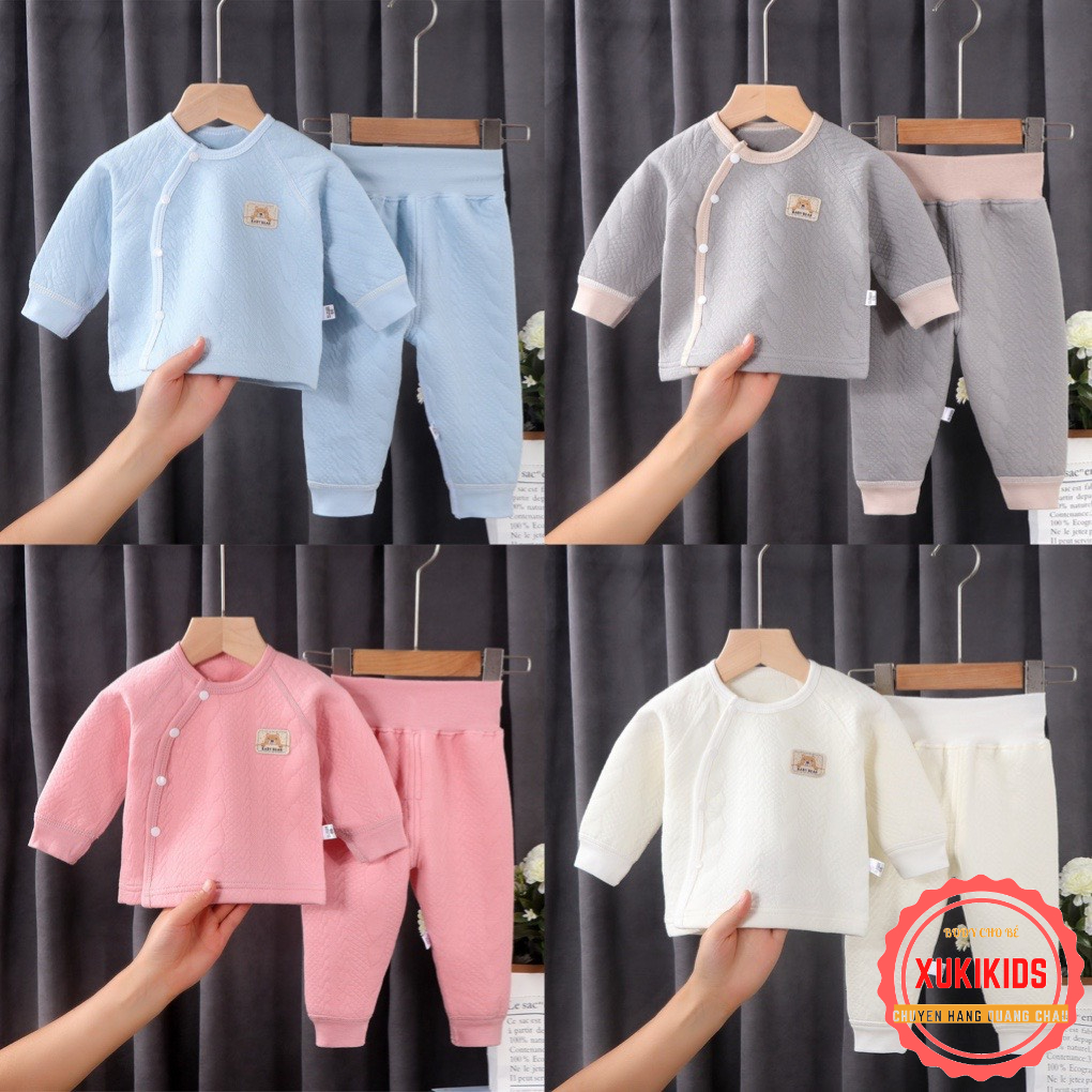 Bộ trần bông cài chéo cho bé trai bé gái mặc thu đông Hàng Quảng Châu cao cấp