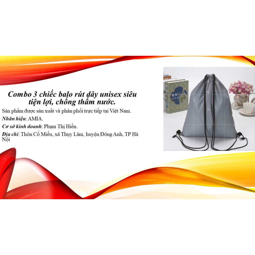 Combo 3 chiếc balo rút dây unisex siêu tiện lợi, chống thấm nước tặng kèm 1 túi du lịch