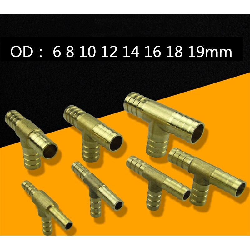 Ống nối hình chữ T 3 chiều bằng đồng thau 6mm 8mm 10mm 12mm 14mm 16mm ống nối barb đồng thép gai