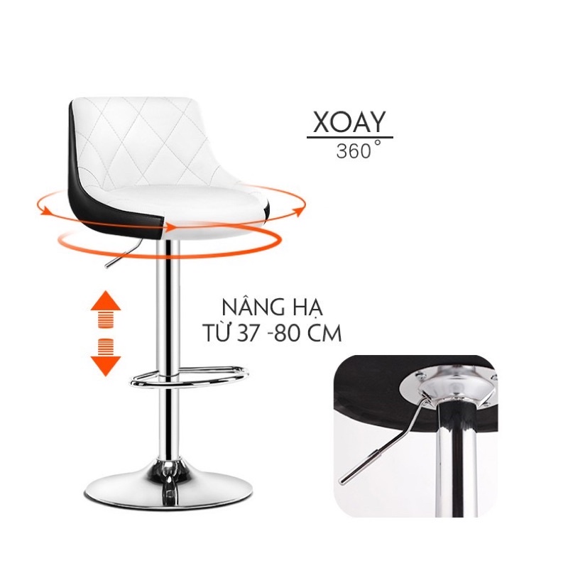 Ghế quầy bar bọc da PU đệm cao su cao cấp - Ghế bar nâng hạ, tựa lưng - ghế spa trang điểm sang trọng