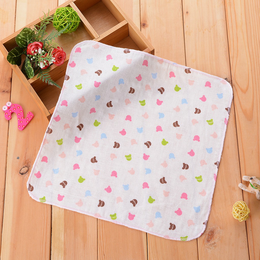 Khăn Vuông Từ Cotton Lau Miệng Cho Bé Kiểu Dáng Dễ Thương Màu Sắc Ngẫu Nhiên
