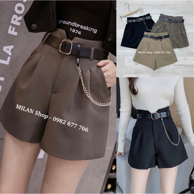 Quần short cạp-lưng cao kèm đai hai kiểu style