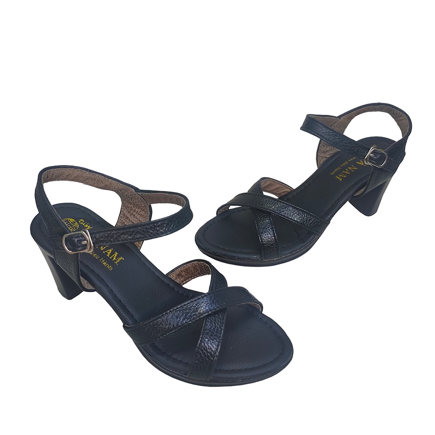 Giày Sandal nữ cao gót 7cm TiTi ĐÔ thời trang da bò thật cao cấp DNU2130a