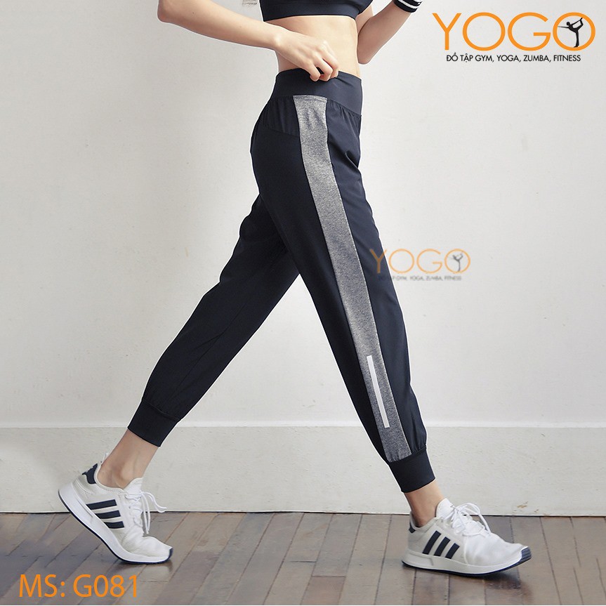 Quần Tập Gym Yoga Jogger Đen Phối Sọc Chất Thun Co Giãn YOGO G081