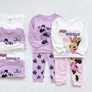 Set 2 bộ nỉ da cá minnie tím hồng hm cho bé gái - set 2 bộ nỉ bé gái