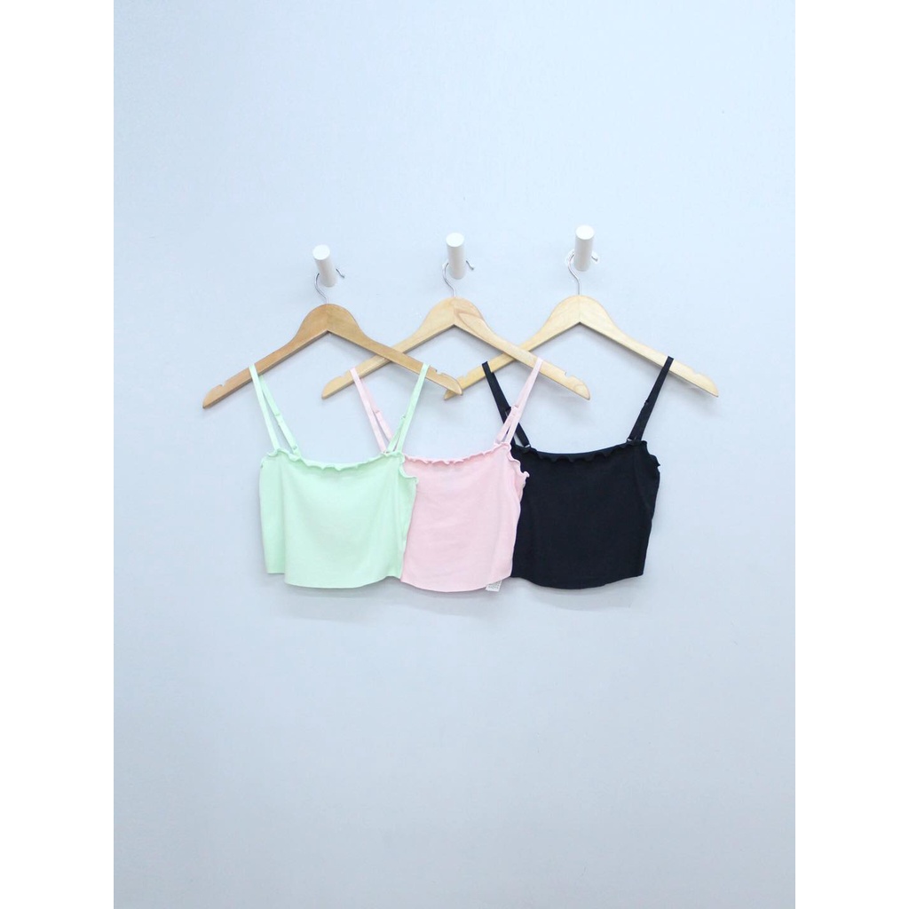 Q9639 - Áo thun gân 2 dây croptop F21 cắt lai, trơn