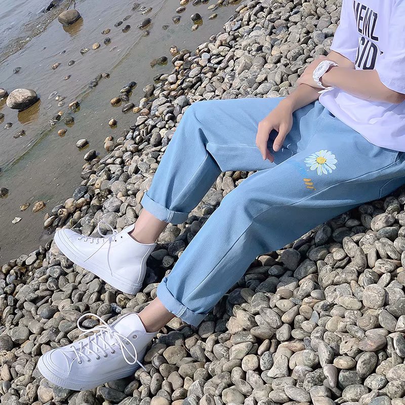 Men's Wide-Length Jeans With Chrysanthemum Print Fashion Personality | BigBuy360 - bigbuy360.vn