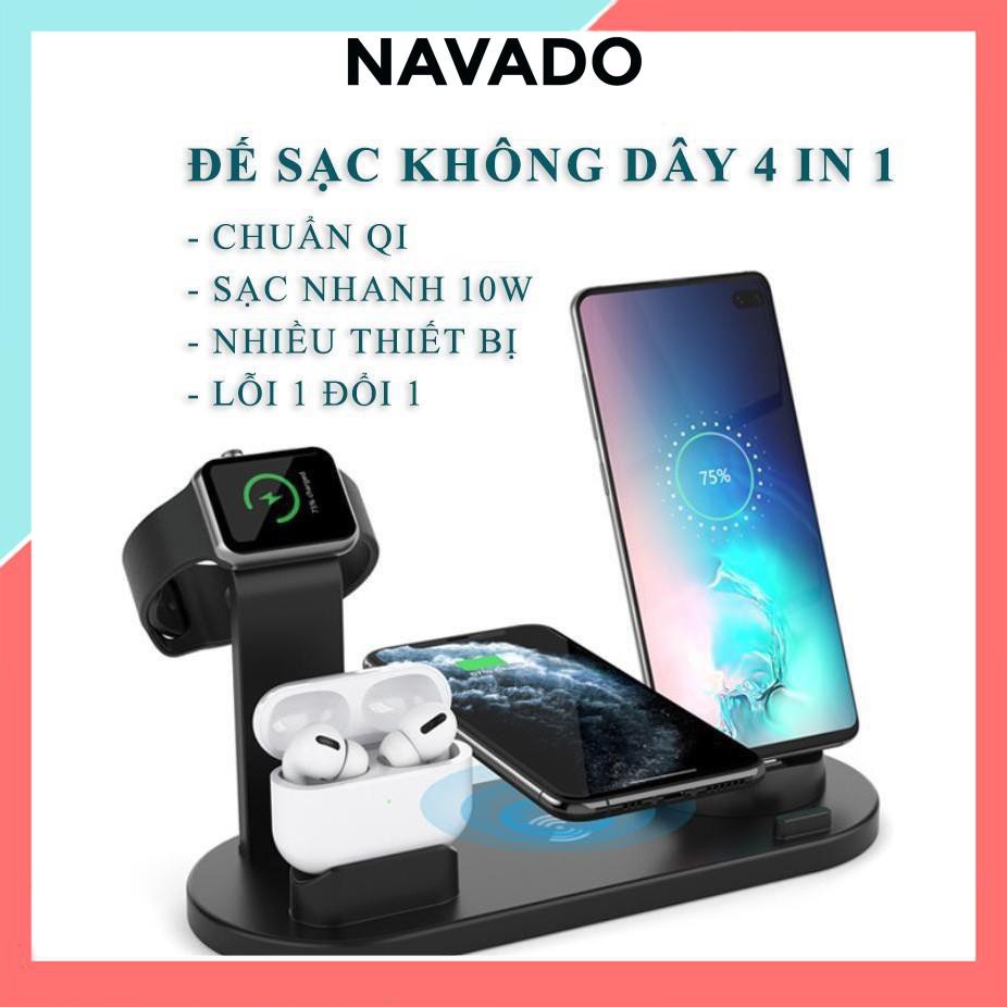 Đế sạc ko dây 10w đa năng 4 IN 1 cho iphone samsung YM-U45 NAVADO