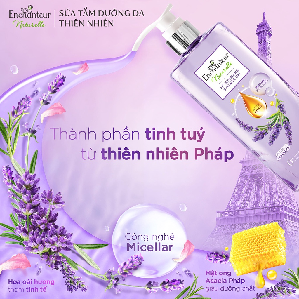 Hộp quà sữa tắm dưỡng da thiên nhiên Enchanteur Naturelle sạch sâu, dịu nhẹ hương Lavender 510g