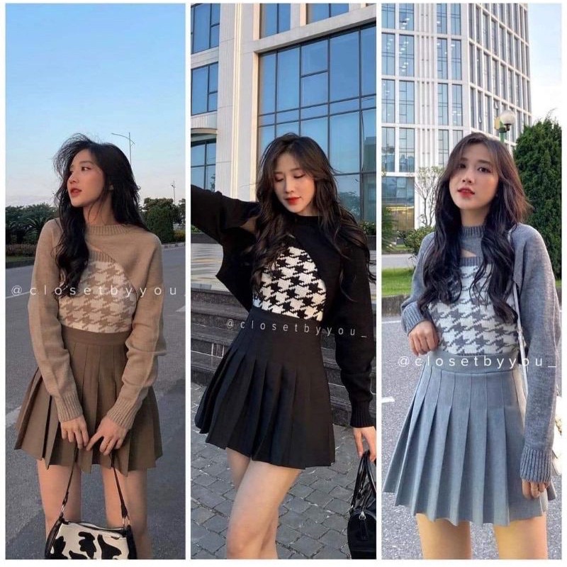 Set áo len hot hit màu nâu tây hàng QCL1 có video thật