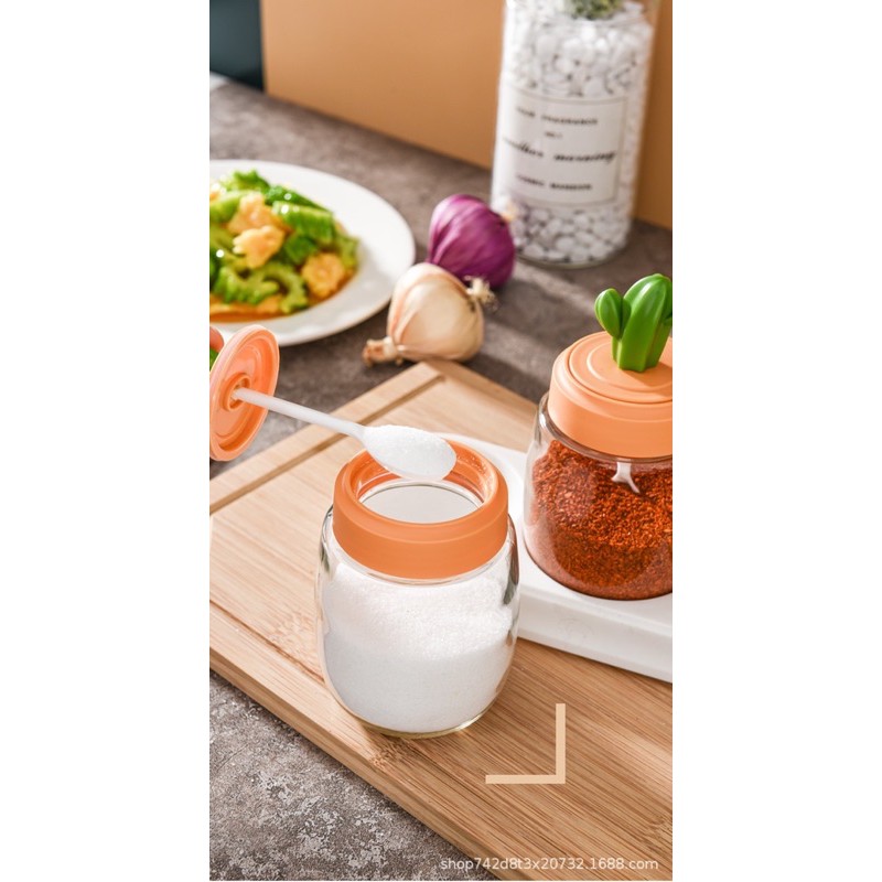 Bộ đựng gia vị nhà bếp nắp xương rồng, kèm thìa tiện dụng cao cấp dễ thương chống ẩm tuyệt đối [Haza Home Decor] | BigBuy360 - bigbuy360.vn