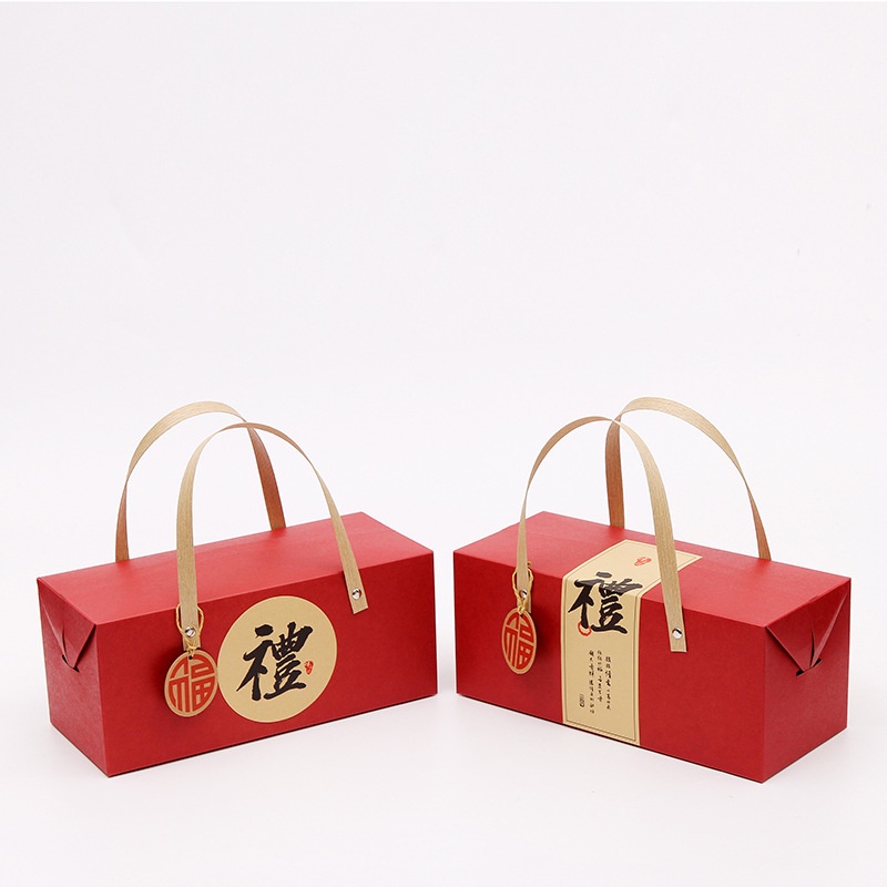 Túi giấy kraft đựng bánh kẹo có tay cầm phong cách Trung Hoa cho năm mới