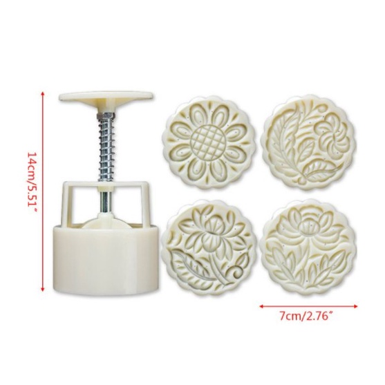 Khuôn trung thu nhấn lò xo 4 mặt tròn 125gr