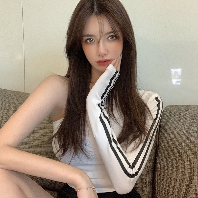 Áo Thun Trễ Vai Tay Dài Hoạ Tiết Kẻ Sọc Thời Trang Mùa Hè Hàn Quốc Cho Phái Nữ