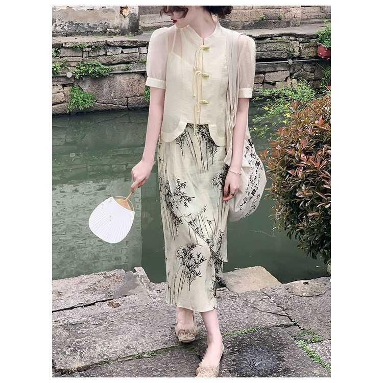 Set Áo Sơ Mi Ngắn Tay Thiết Kế Độc Đáo Phong Cách Trung Hoa Thời Trang Mùa Hè Mới