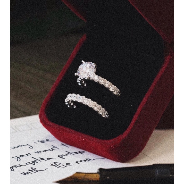 Nhẫn nữ set 2 chiếc full xoàng siêu sáng xi bạch kim N1F+1E