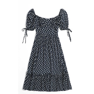 Đầm xòe cổ vuông midi floral xuất dư