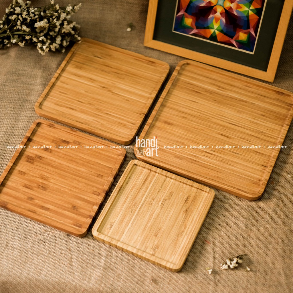 Khay gỗ tre hình vuông - Khay gỗ tre đựng thức ăn- bamboo wooden tray