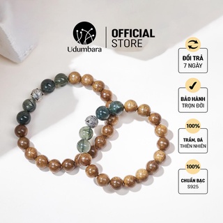 Vòng tay cặp đôi tình nhân trầm hương tóc xanh kết nối tình yêu phong thủy Udumbara, quà biếu tặng.