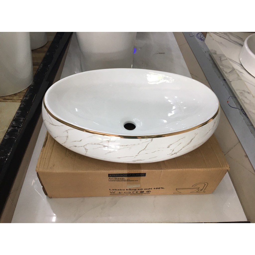 Chậu lavabo rửa mặt đặt bàn hình bầu dục vân khói - E3 Audio Miền Nam