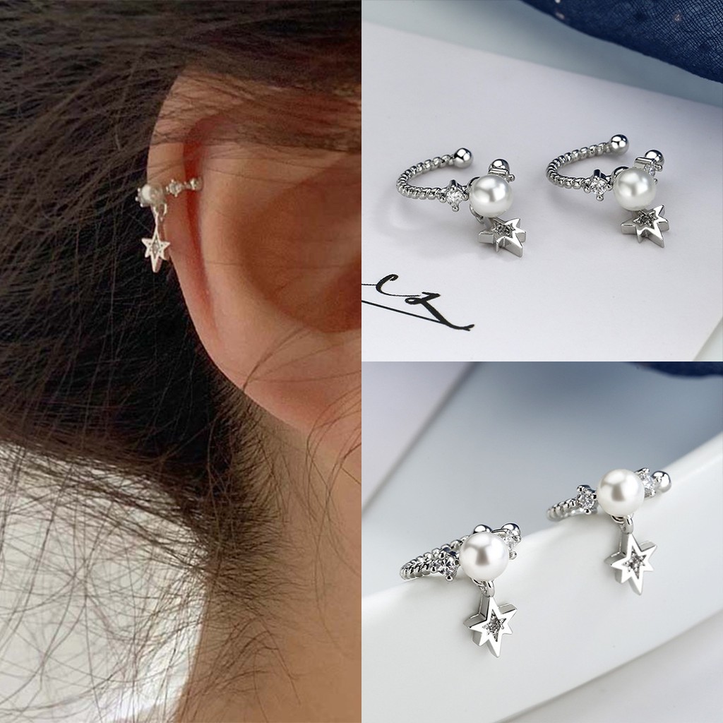 Khuyên Tai Nữ Kẹp Vành Tai Đính Ngọc Trai Nhân Tạo Không Cần Bấm Lỗ
