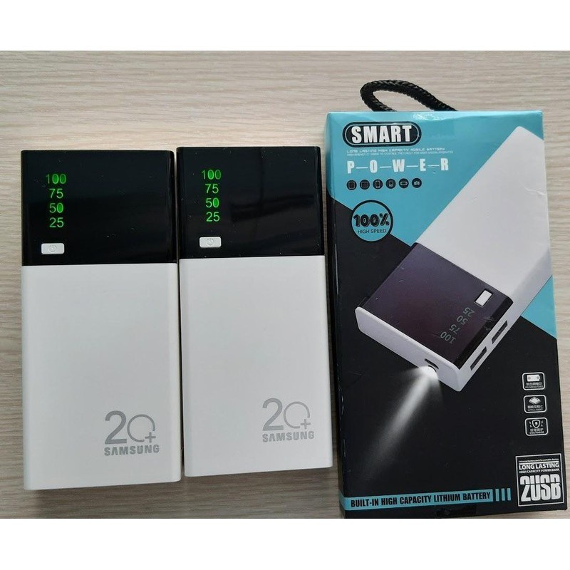 Sạc Dự Phòng 💖LOẠI TỐT💖 Pin dự phòng SMART 20000mah 2 cổng USB Tích hợp đèn pin tiện dụng