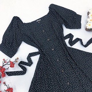 Đầm váy bi đen cổ vuông (kèm hình thật)
