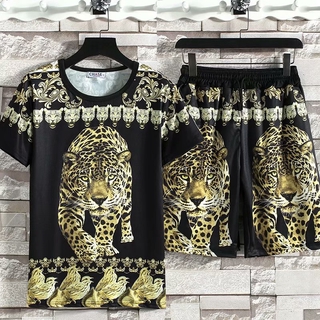 Bộ Trang Phục Thể Thao 2 Mảnh Gồm Áo Thun Tay Lửng Và Quần Short In Họa Tiết Da Báo 3d Phong Cách Trung Hoa Cho