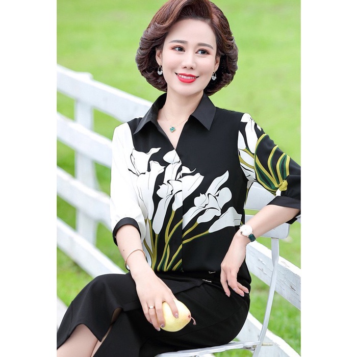 SIÊU SỐC - Thời Trang U50-60 - Áo Kiểu Trung Niên Size Lớn Dạng Áo Sơ Mi Quý Bà In Họa Tiết 3A26 3A27 3A33 3A29