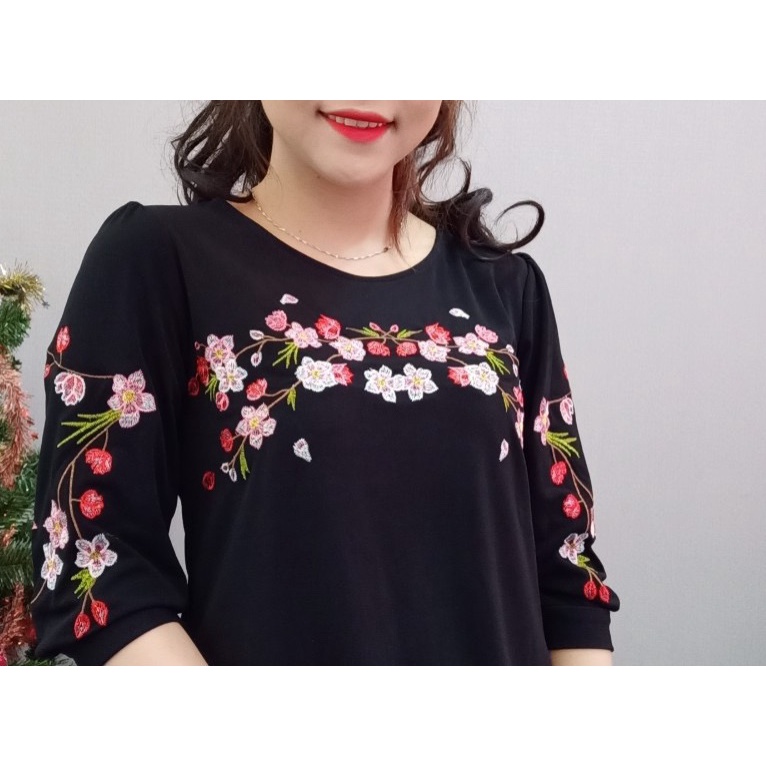 Áo (chất thun) thêu hoa cao cấp phối tay ngực trung niên Bigsize- Áo Nga Dương