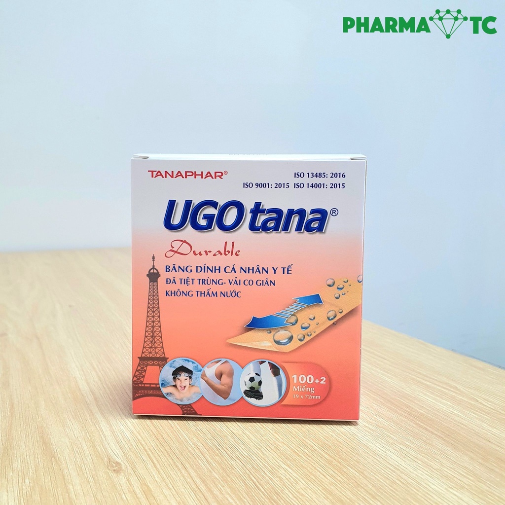 Băng dính y tế UGO tana, co giãn tốt, bảo vệ vết thương, trầy, xước da hộp 102 miếng - PharmaOTC