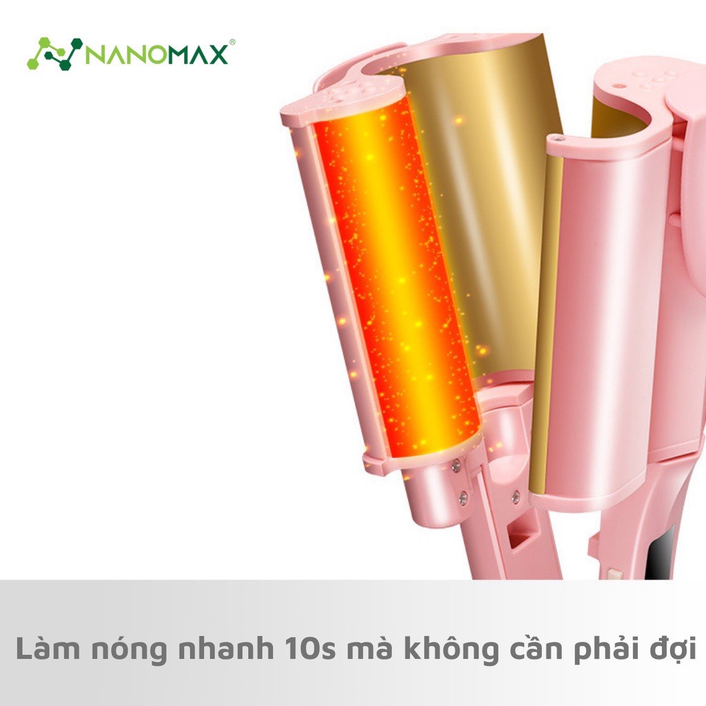 Máy Uốn Tóc 3 Trục, Uốn Xoăn Gợn Sóng Nanomax 27 Mức Độ Nhiệt Phù Hợp Mọi Kiểu Tóc, Bh 6 Tháng